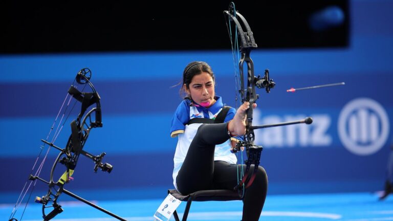 Sheetal Devi celebrates her victory at the Para World Archery Championship