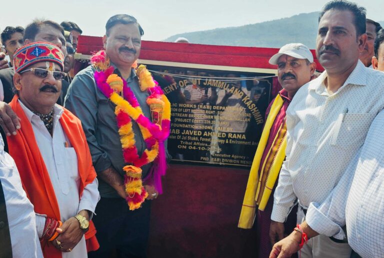 Minister Javed Rana Lays Foundation Stone for Mendhar Nallah Bridge Approach Roads, Reviews Developmental Works in Mendhar