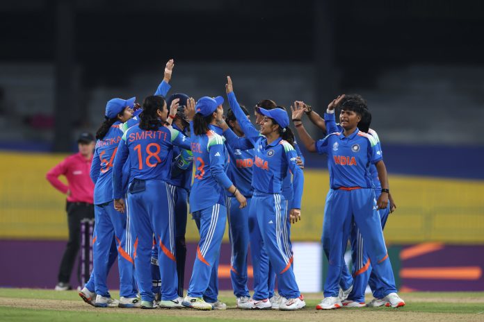 Indian Women's cricket team celebrates after a victory over Pakistan